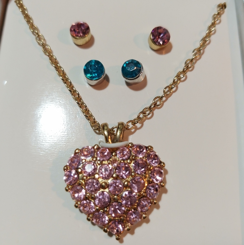 Genuine Crystal 18" Pendant& Earring Set